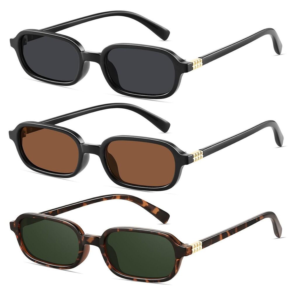 Retro Rectangular Sunglasses for Women Narrow Trendy Small 90s Style